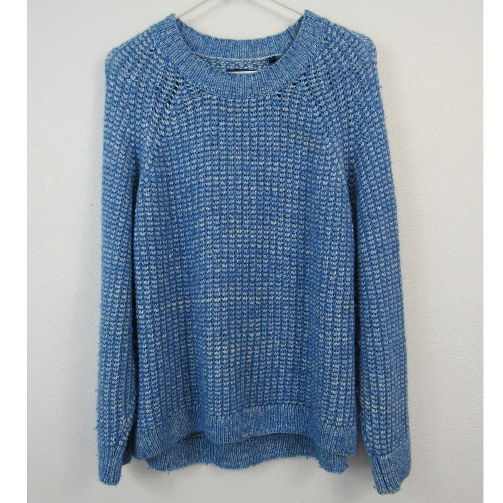 Gant Large Open Knit Blue Pullover Crewneck Sweater Wool Alpaca Blend Luxury